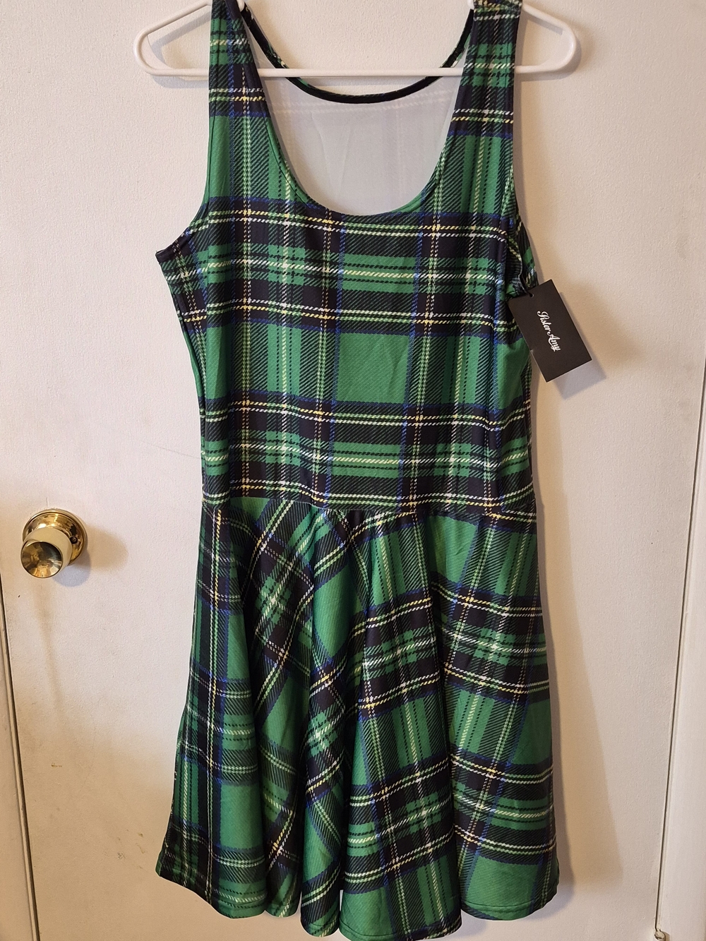 Source Unknown Green Plaid Sleeveless Midi Dress